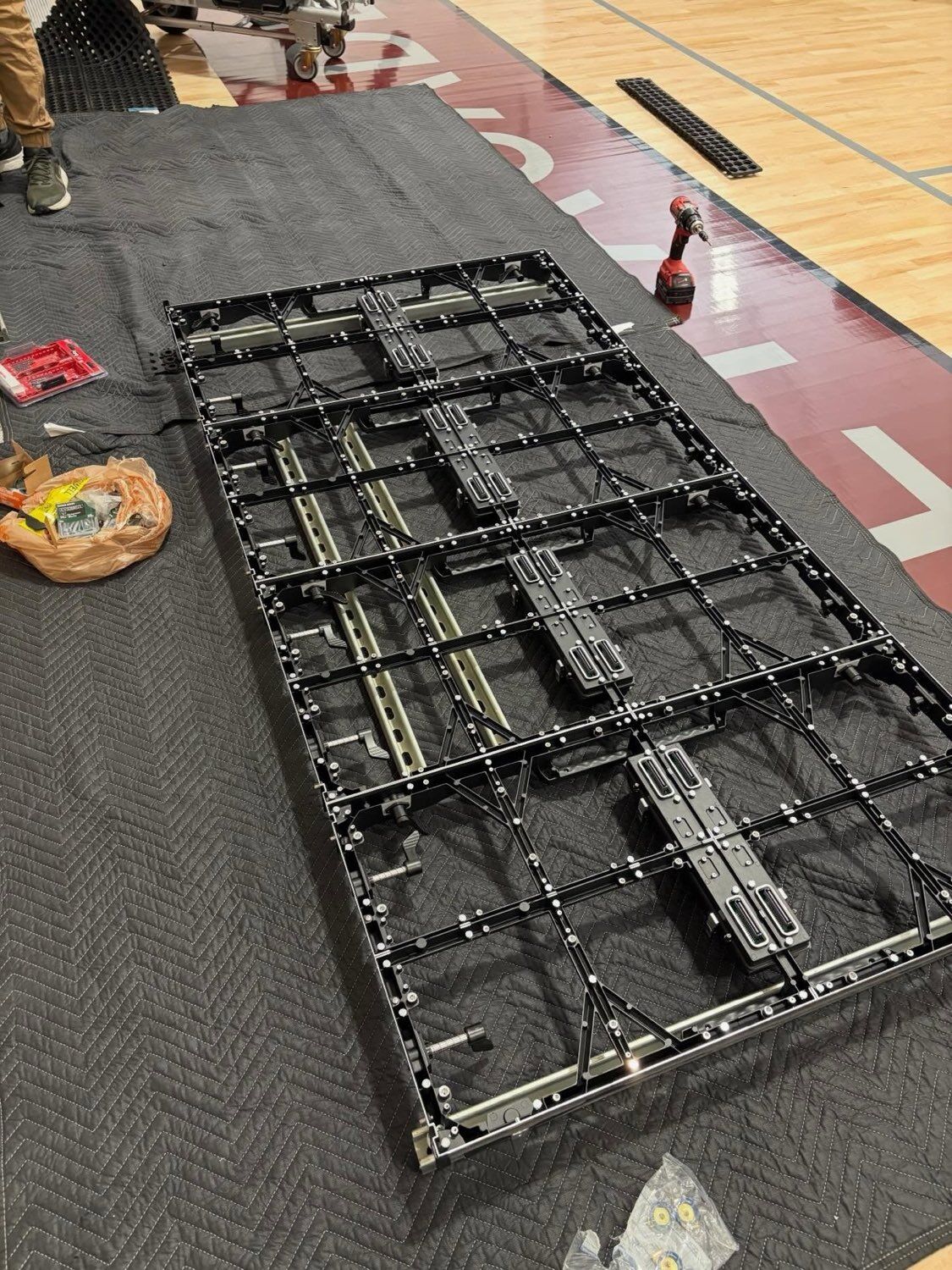 LED video wall panels being assembled on-site by Inland AV Solutions